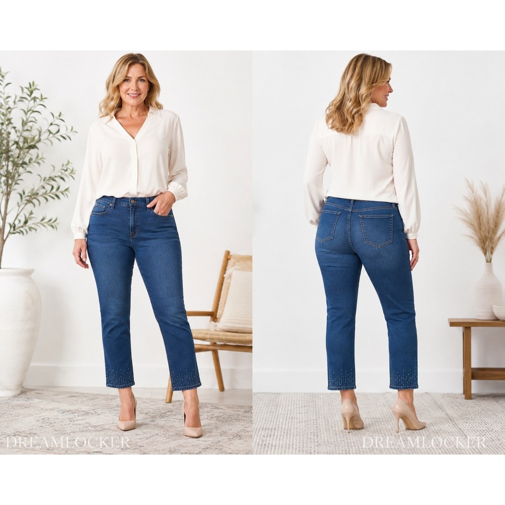 NYDJ Not Your Daughters Jeans 14 Blue Sheri Bling Ankle Lift Tuck Technology